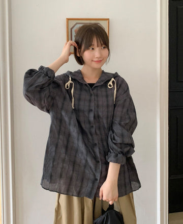 Henma Check Hood Long Sleeve Shirt